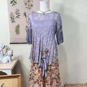 Vintage 80s 90s Purple Lace Blouse & Cami Top Fairy Whimsy Ethereal Whimsigoth M